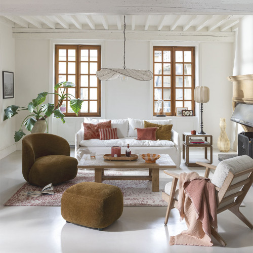 LISETTE Swivel Armchair in Marbled Velvet Fabric - Tobacco