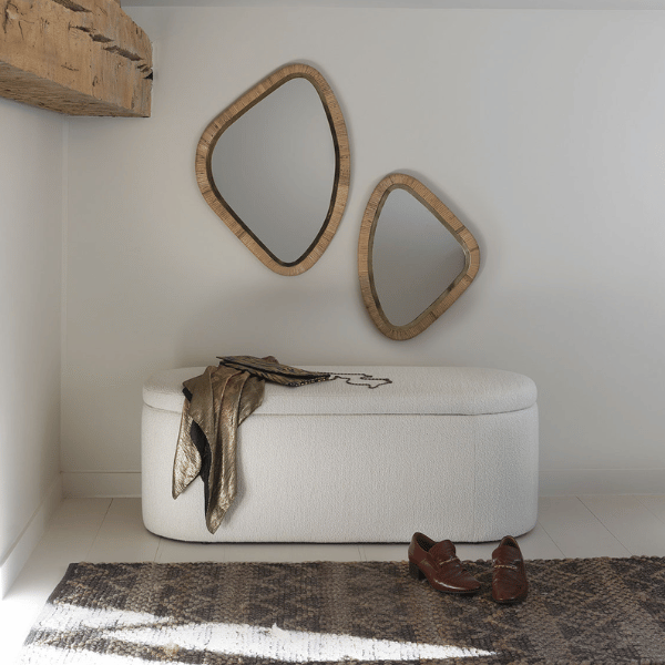 Miroir COSMO en rotin et m&eacute;tal dor&eacute; finition laiton